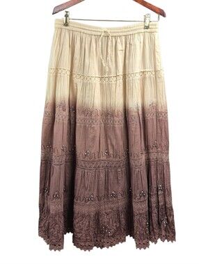 InGear Vintage Boho Ombre  Midi Skirt  Women's Size Medium Tan Cream Brown